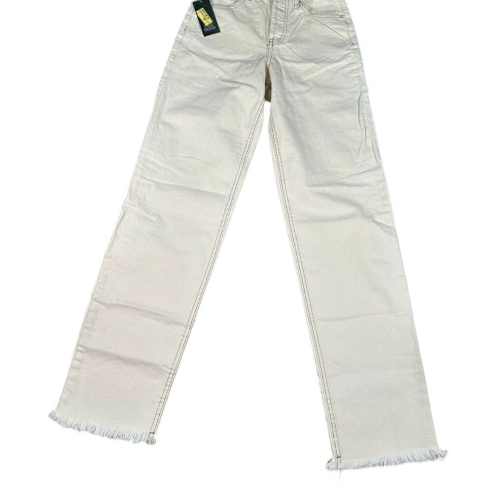 Wild Fable High Rise Straight Leg Jeans with Frayed Hem‎ Off White EasyRigid